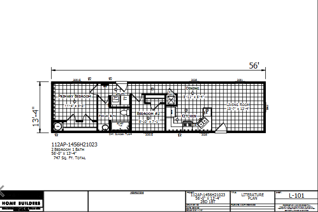Dutch Aspire 1456H21023 — 2 bed 1 bath manufactured home floor plan