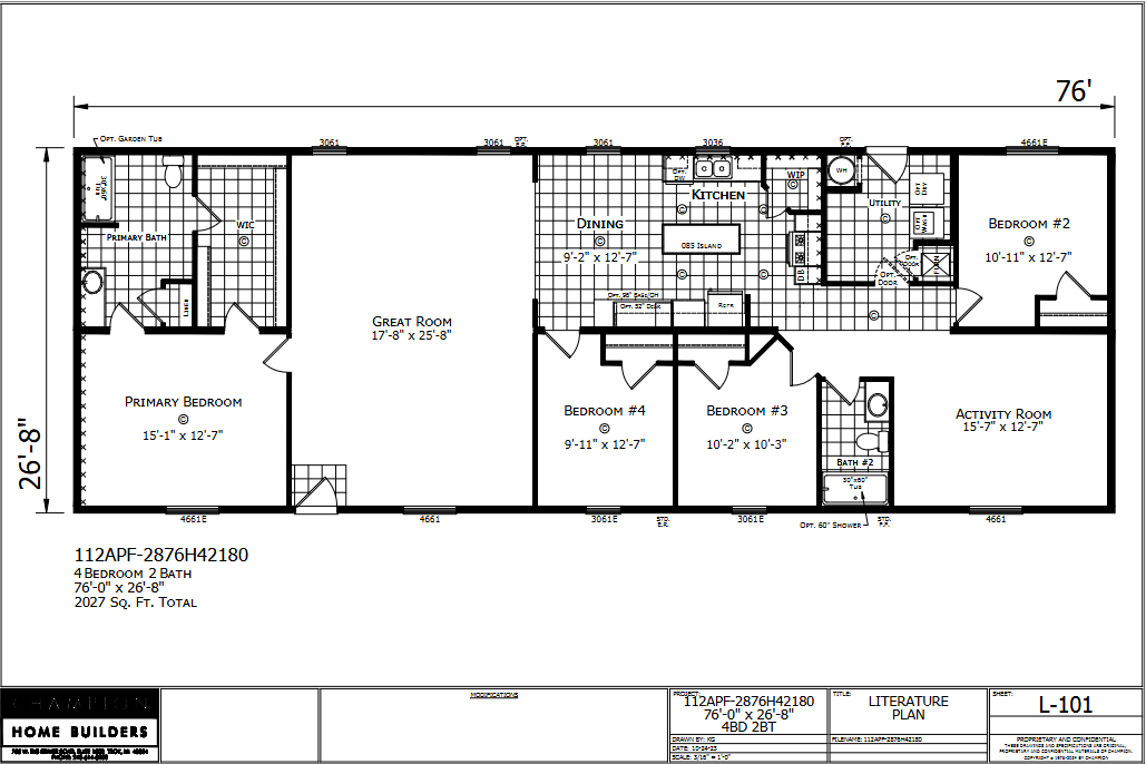 Baldwin — 4 bed 2 bath manufactured home floor plan