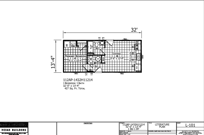 Dutch Aspire 1432H11214 — 1 bed 1 bath manufactured home floor plan