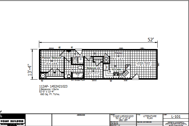 Dutch Aspire 1452H21023 — 2 bed 1 bath manufactured home floor plan