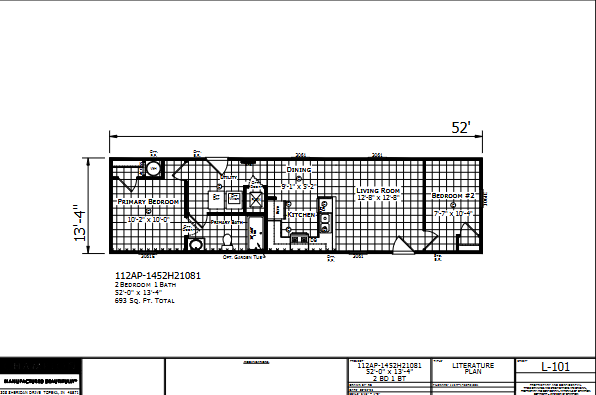 Dutch Aspire 1452H21081 — 2 bed 1 bath manufactured home floor plan
