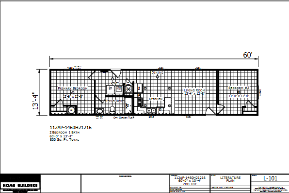 Dutch Aspire 1460H21216 — 2 bed 1 bath manufactured home floor plan