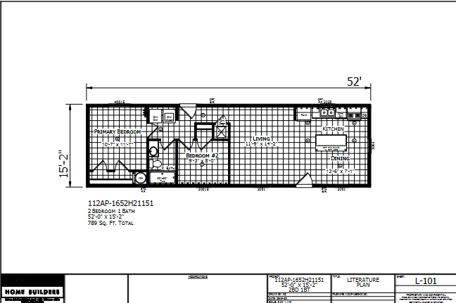 Dutch Aspire 1652H21151 — 2 bed 1 bath manufactured home floor plan