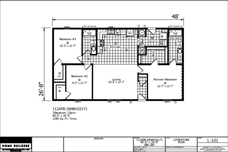 Dutch Aspire Lincoln 2848H32171 — 3 bed 2 bath manufactured home floor plan