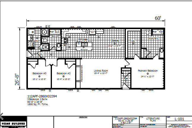 Dutch Aspire Odyssey 2860H32394 — 3 bed 2 bath manufactured home floor plan