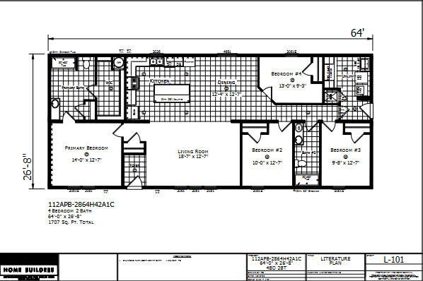 Dutch Aspire Summit 2864H42A1C — 4 bed 2 bath manufactured home floor plan