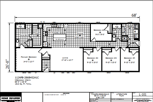 Dutch Aspire Summit 2868H52A1C — 5 bed 2 bath manufactured home floor plan