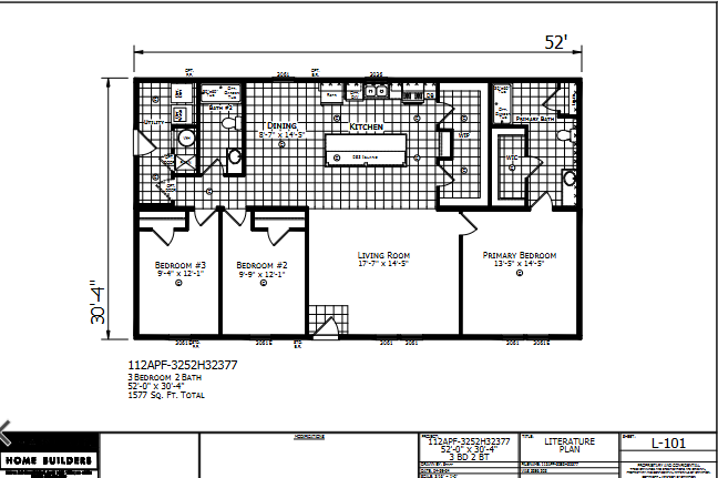 Dutch Aspire Thornton 3252H32377 — 3 bed 2 bath manufactured home floor plan