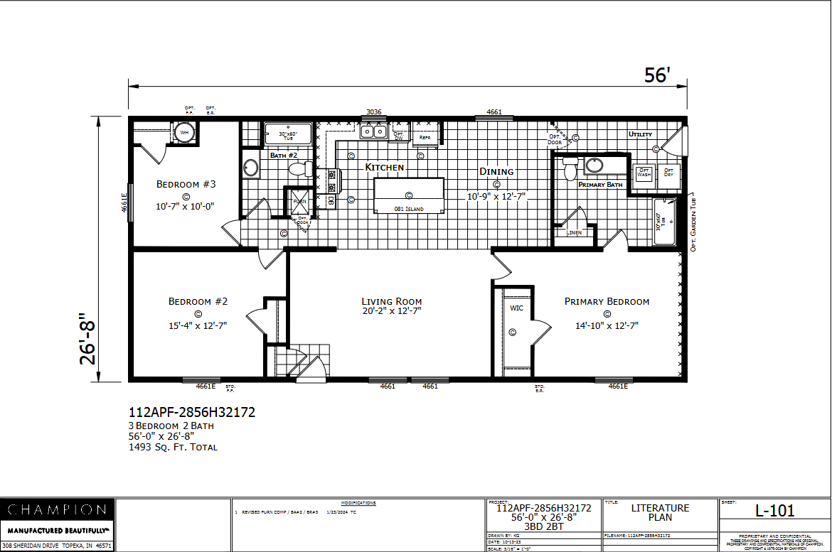 Warren — 3 bed 2 bath manufactured home floor plan