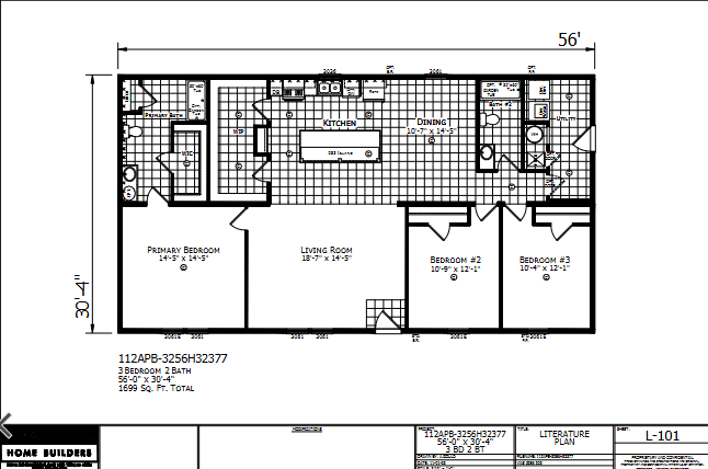 Dutch Aspire Thornton 3256H32377 — 3 bed 2 bath manufactured home floor plan